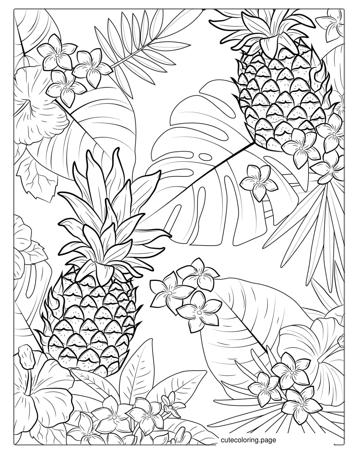 Hawaiian Themed Pineapple Coloring Page coloring page