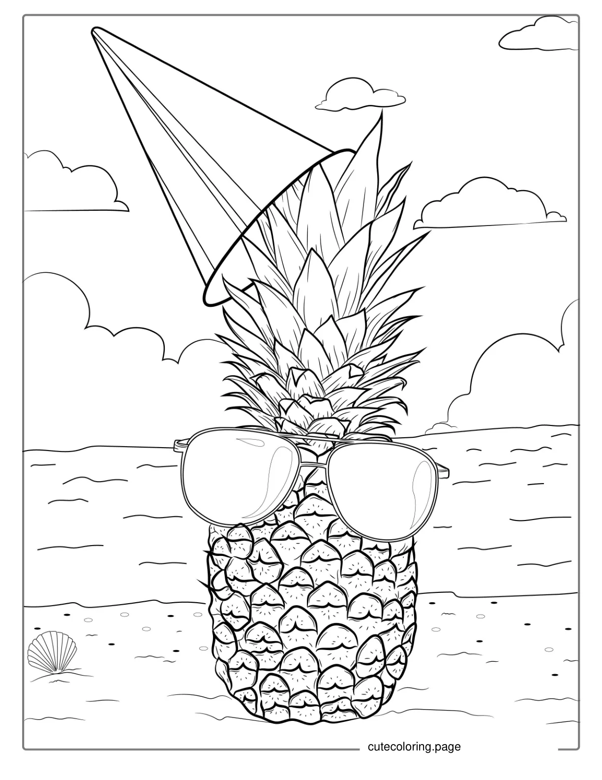 Pineapple Wearing Sunglasses On Beach Coloring Page coloring page