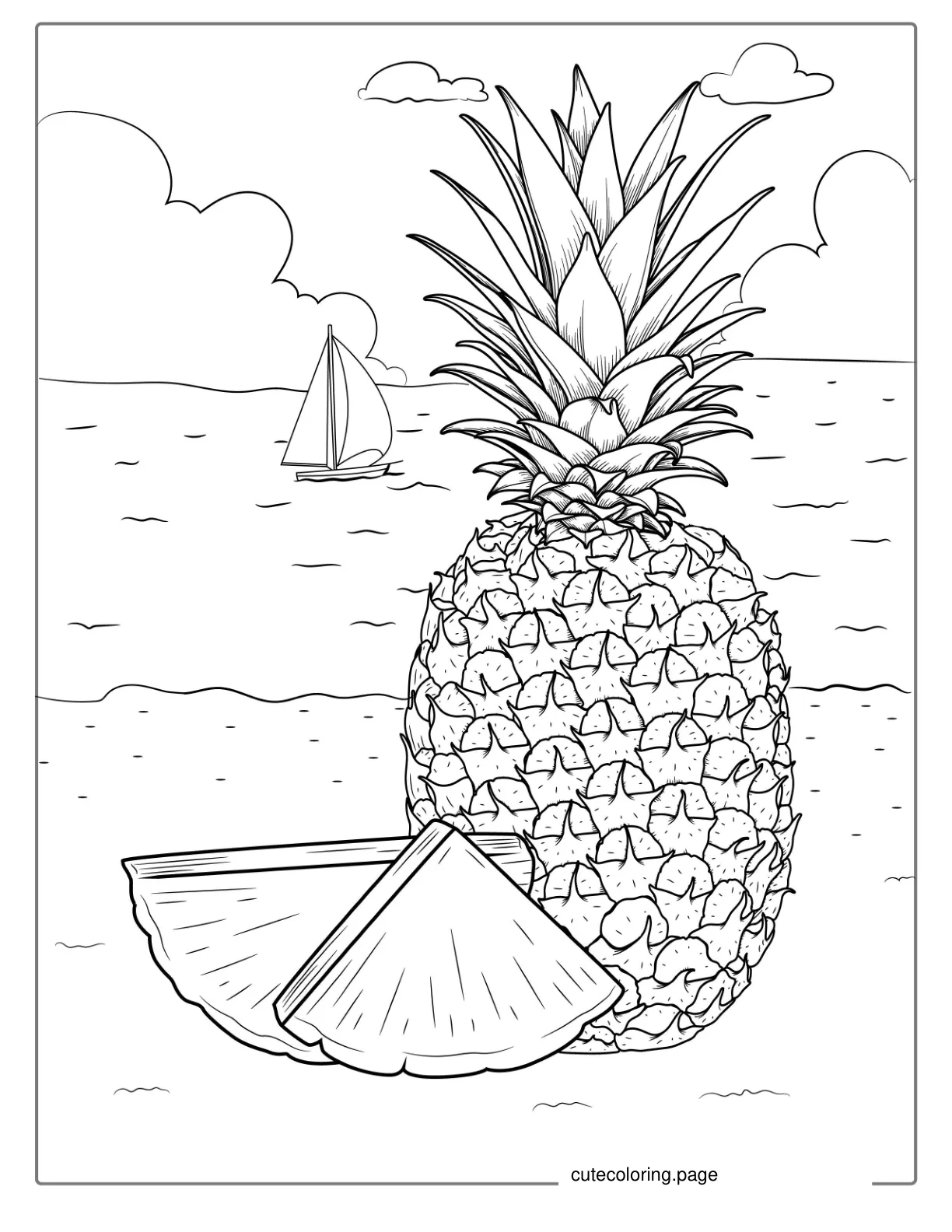 Pineapple With Ocean And Sand coloring page