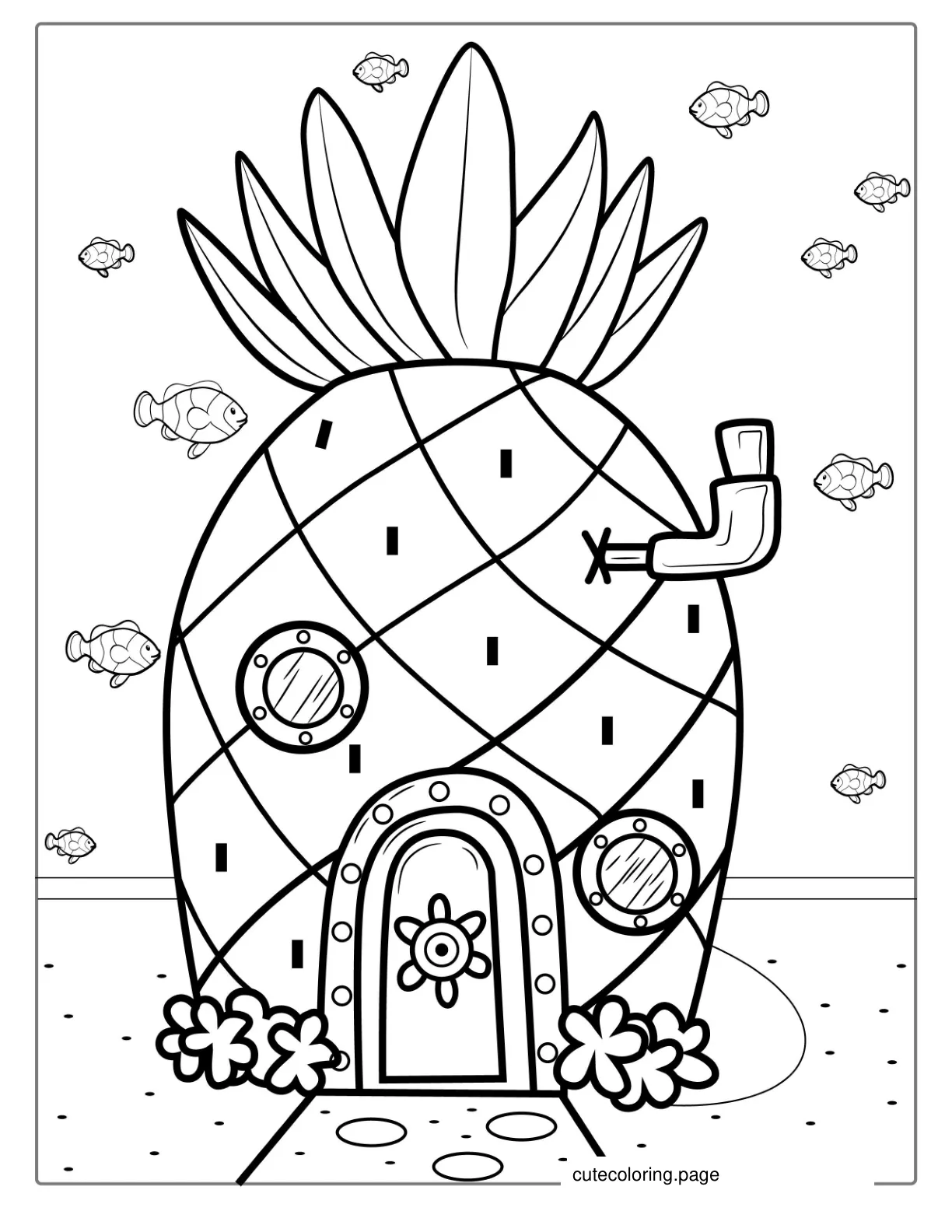 Sponge Bob Squarepants Pineapple Coloring Page For Kids coloring page