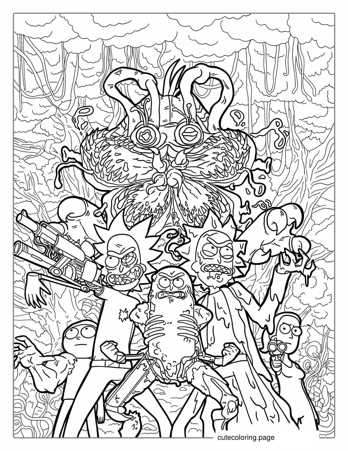 Detailed Trippy Pickle Rick Coloring Picture coloring page