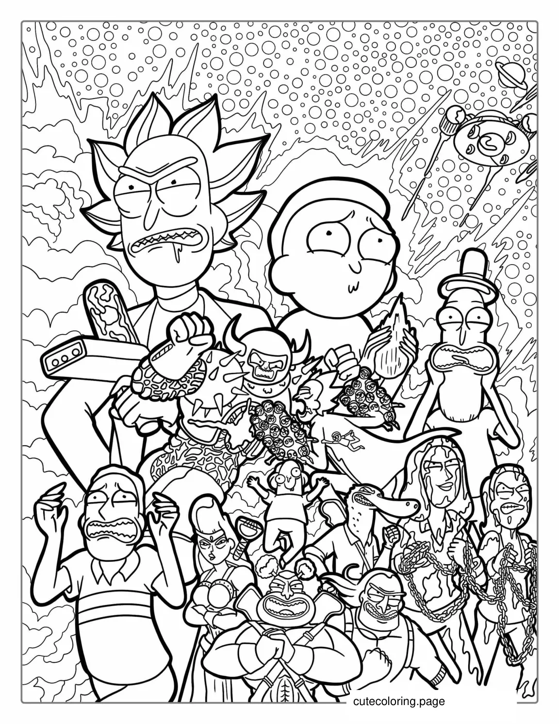 Iconic Characters From Rick And Morty To Color coloring page