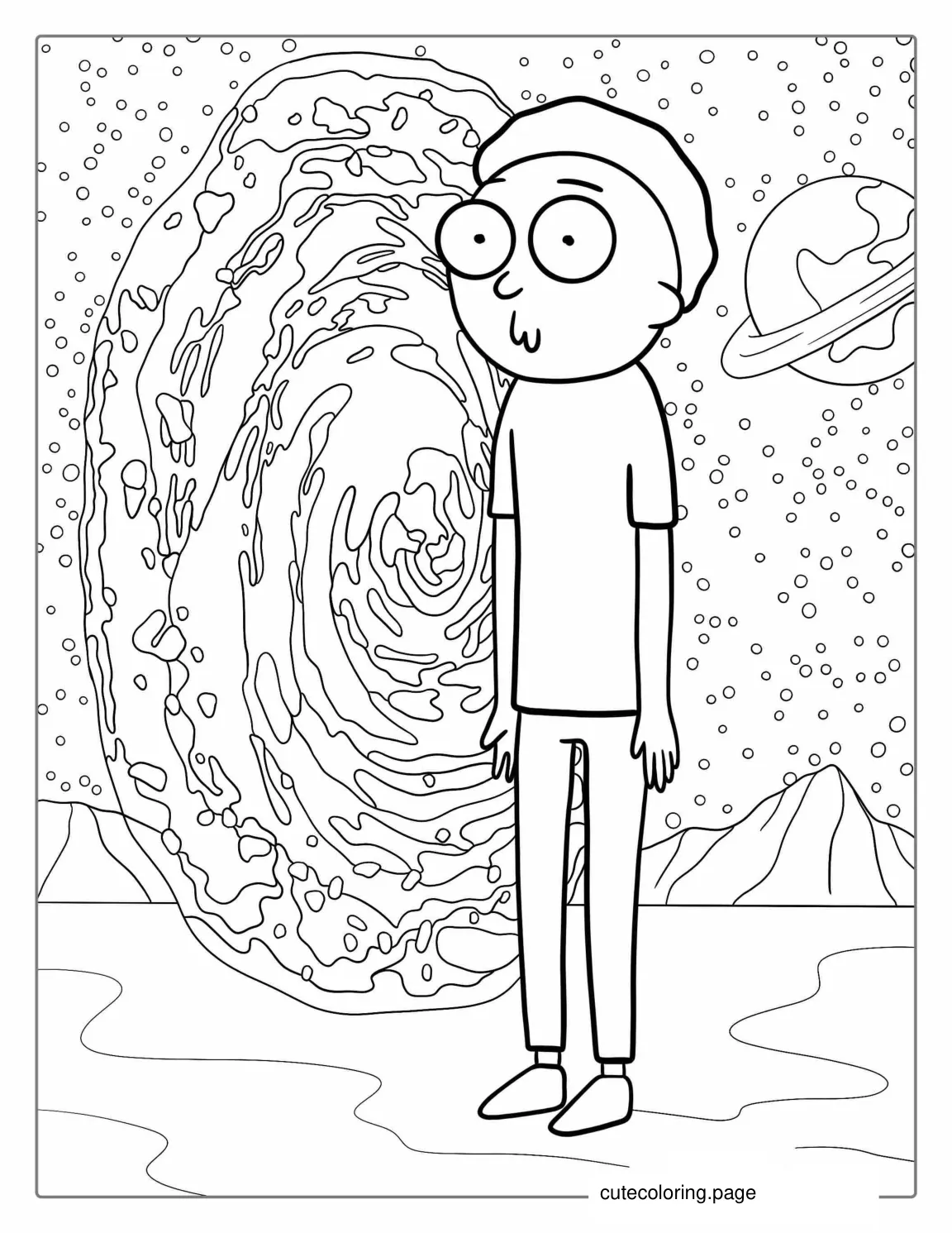 Morty Next To Wormhole With Pursed Lips coloring page