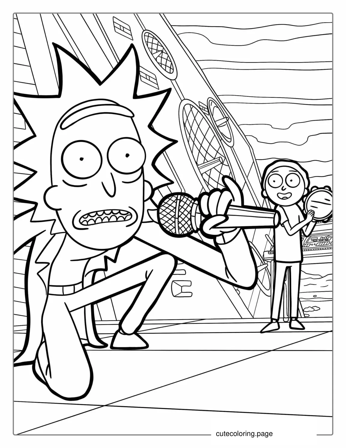 Rick And Morty Playing Music Coloring Page coloring page