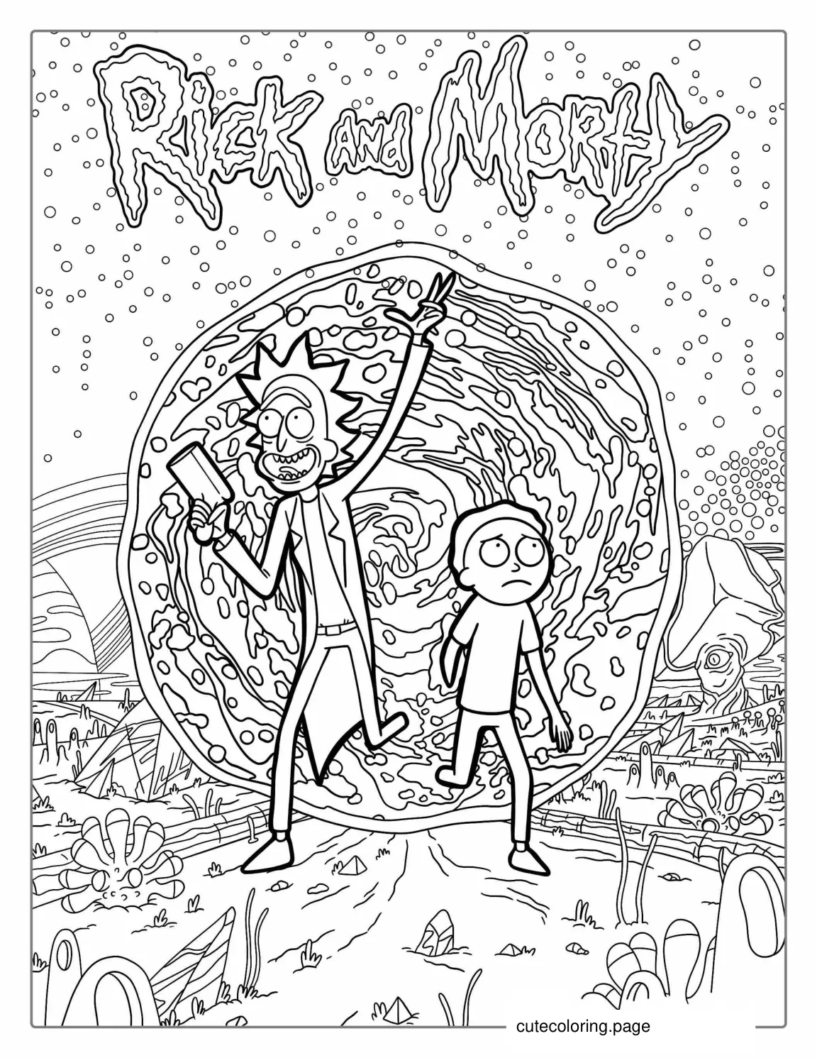 Rick And Morty Poster Art With Logo To Color coloring page