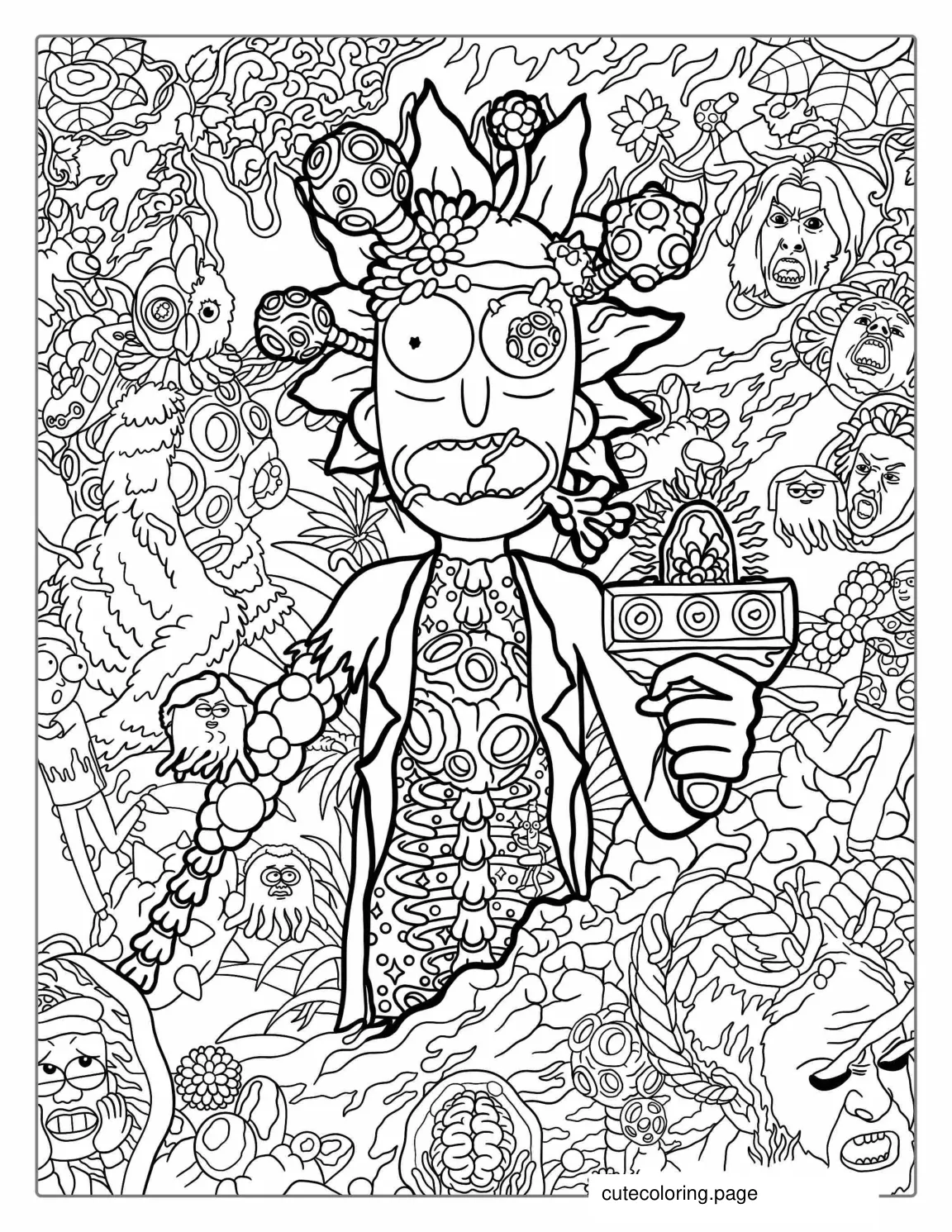 Trippy Rick And Morty Coloring Page For Adults coloring page