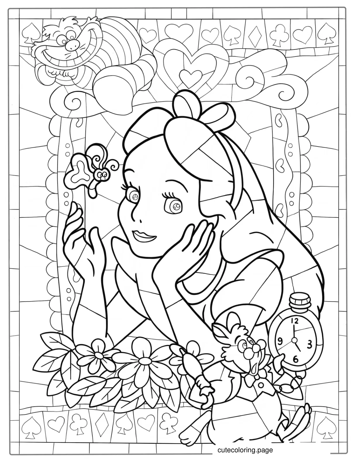 Alice In Wonderland Stained Glass Coloring Sheet coloring page