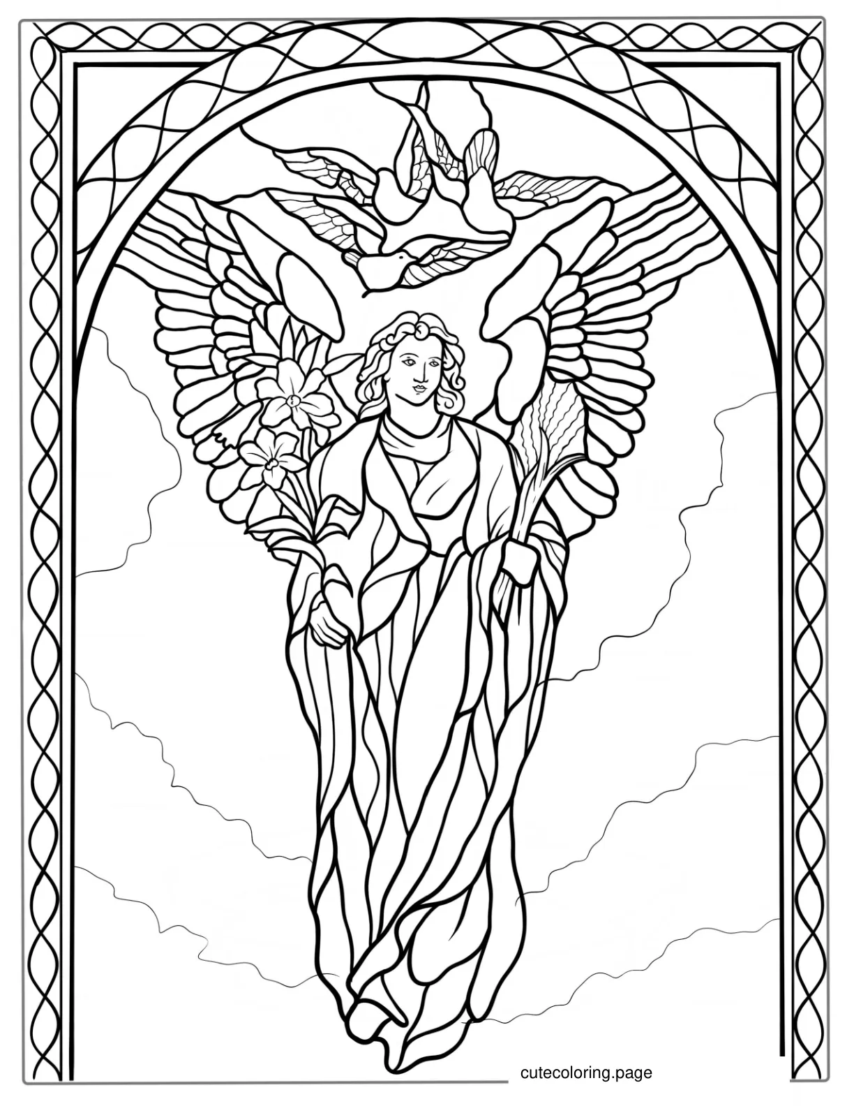 Angel And Doves Stained Glass Coloring Page coloring page