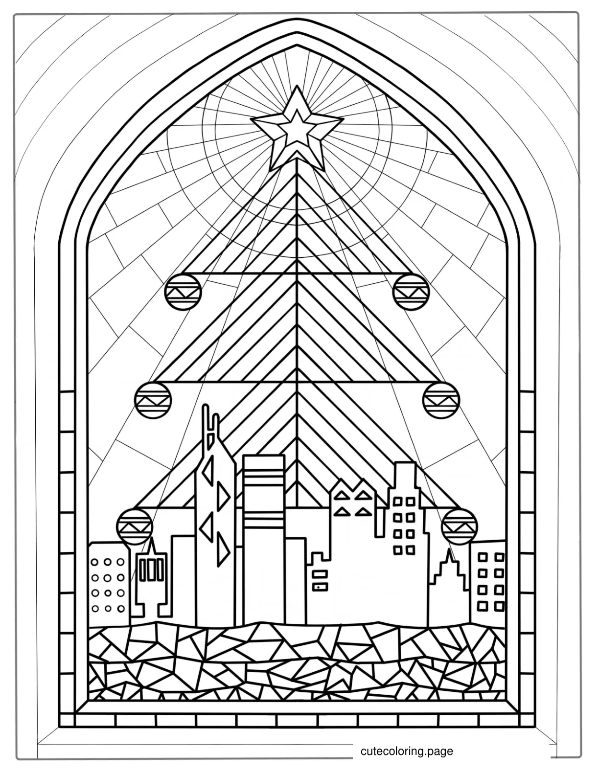 Christmas Tree Stained Glass Coloring Page coloring page