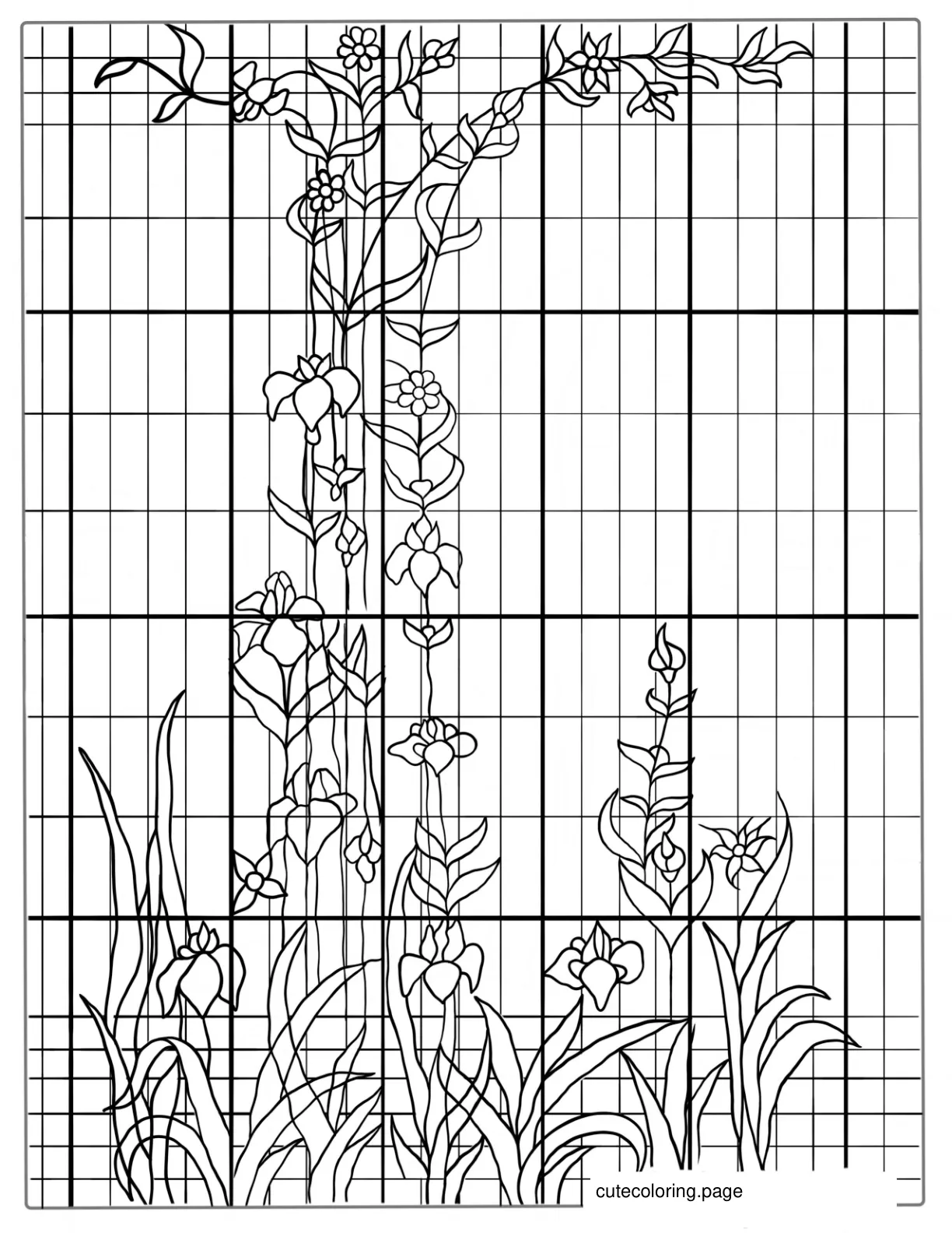 Detailed Flower Stained Glass Picture coloring page