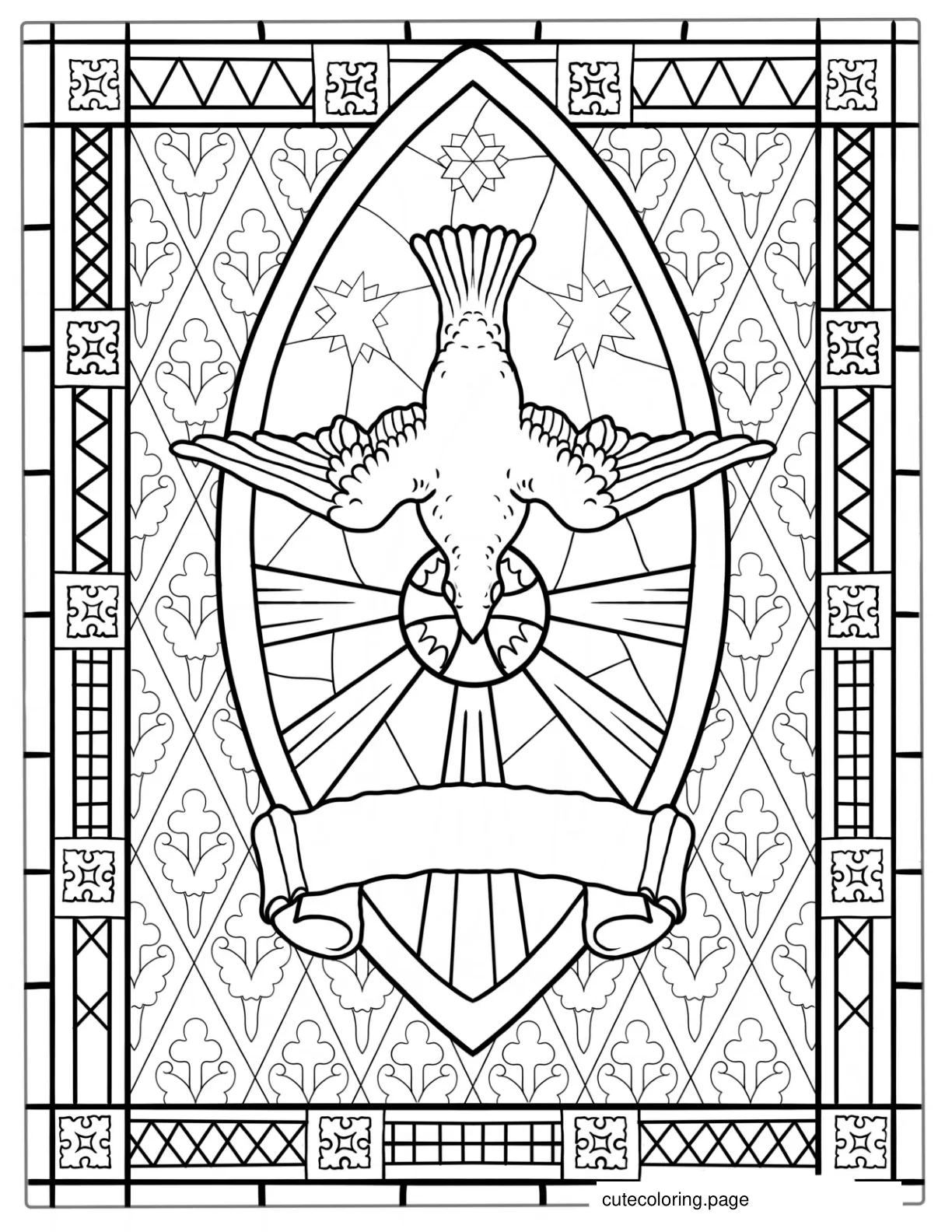 Detailed Stained Glass Coloring Sheet Of Dove coloring page