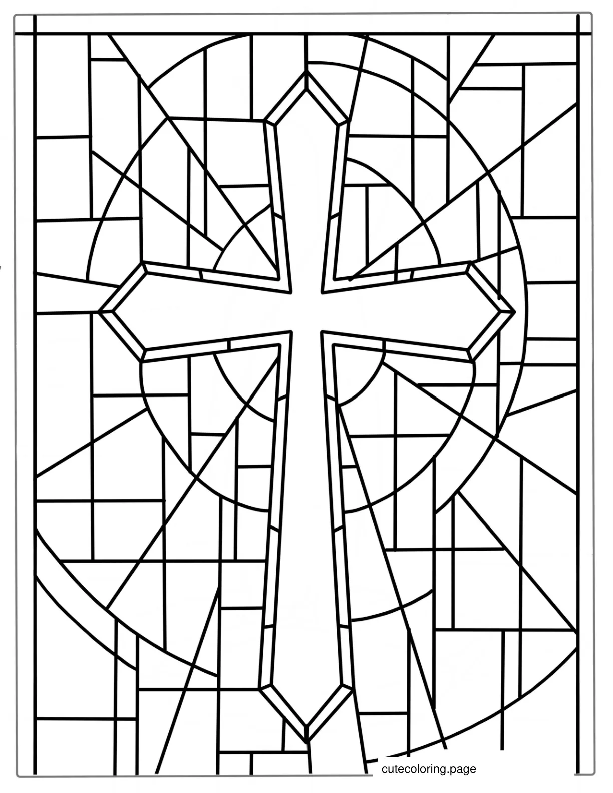 Detailed Stained Glass Cross Coloring Sheet coloring page