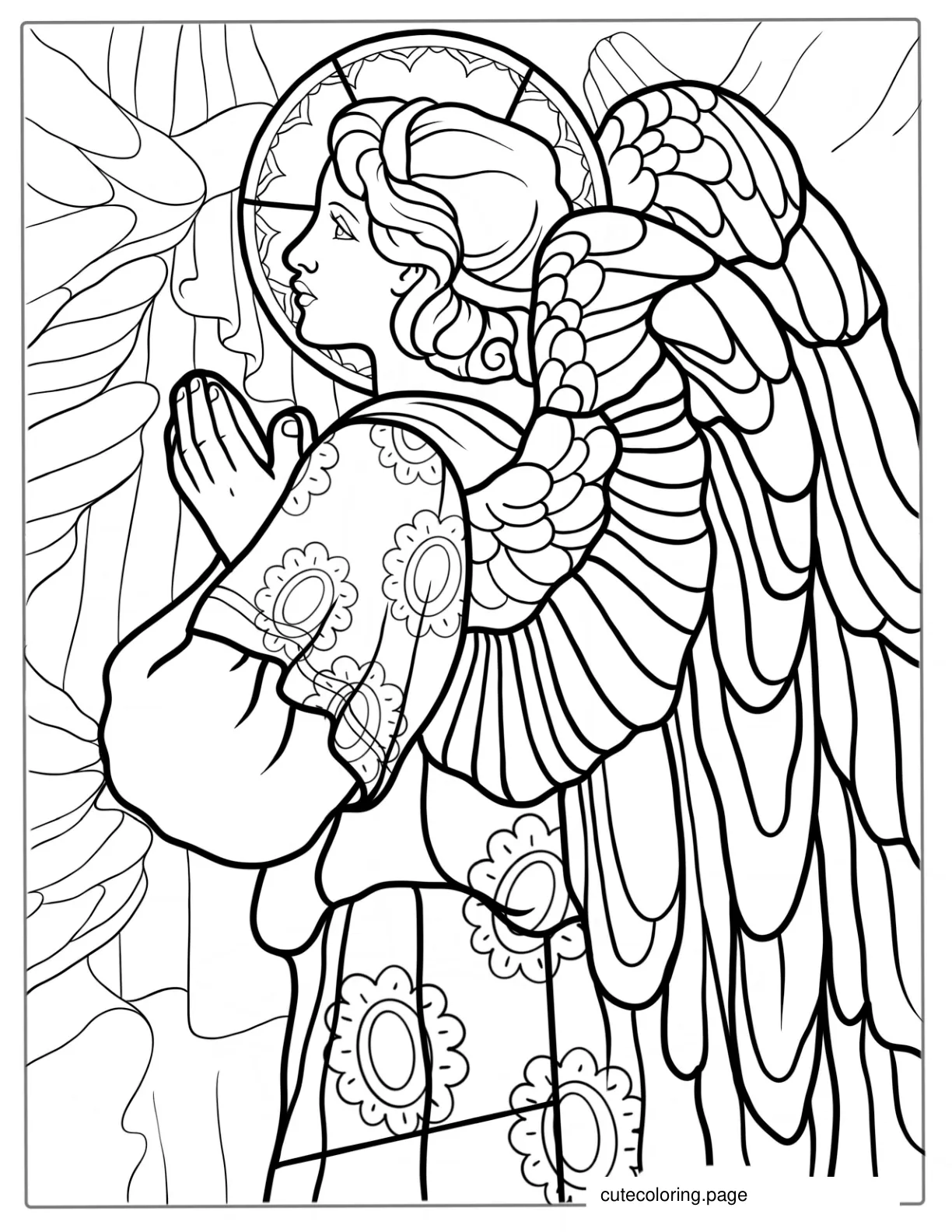 Preying Angel Stained Glass Picture coloring page