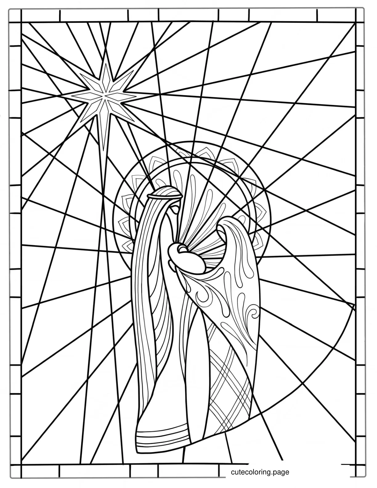 Religious Christmas Stained Glass Window coloring page