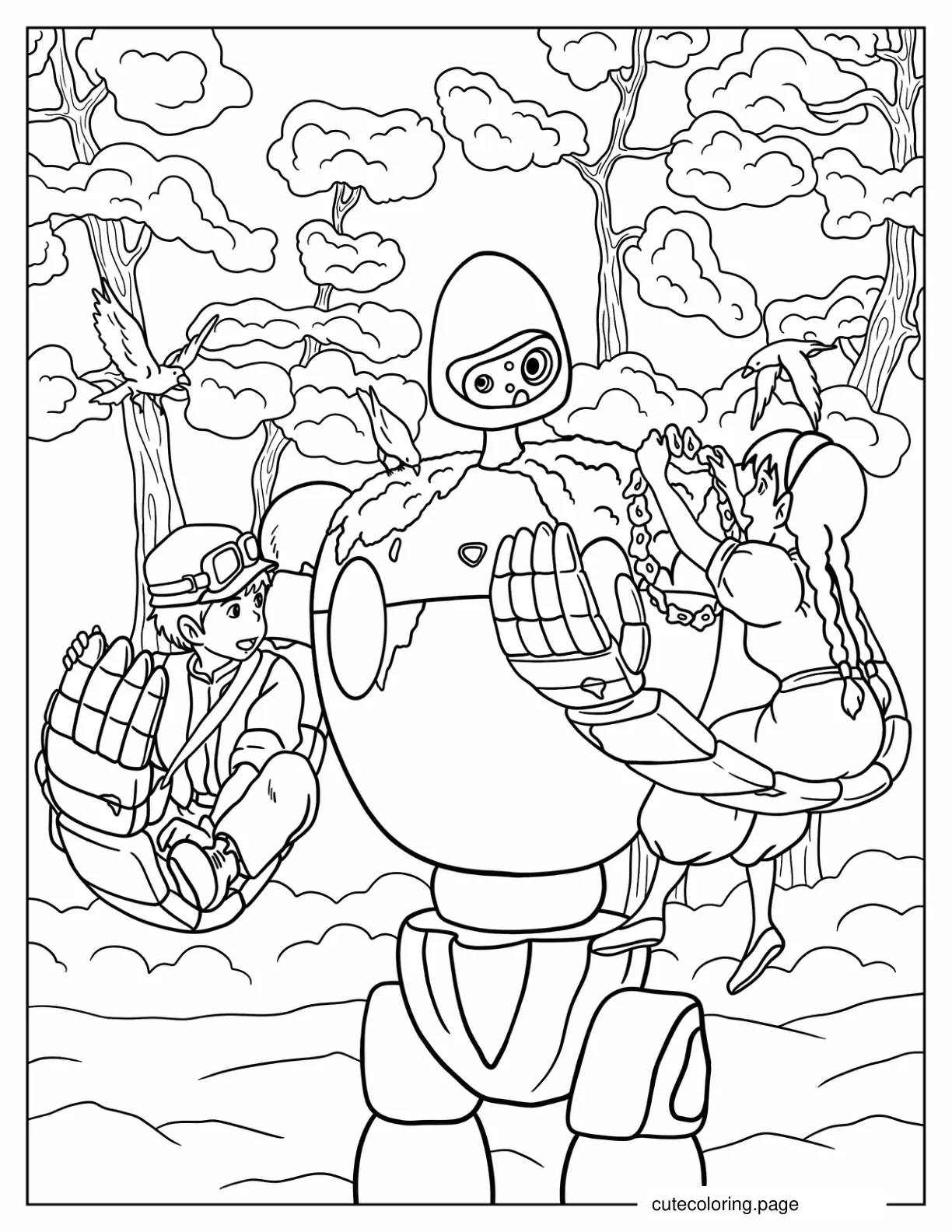 Castle In The Sky Sheeta And Pazu With Robot Coloring Page coloring page