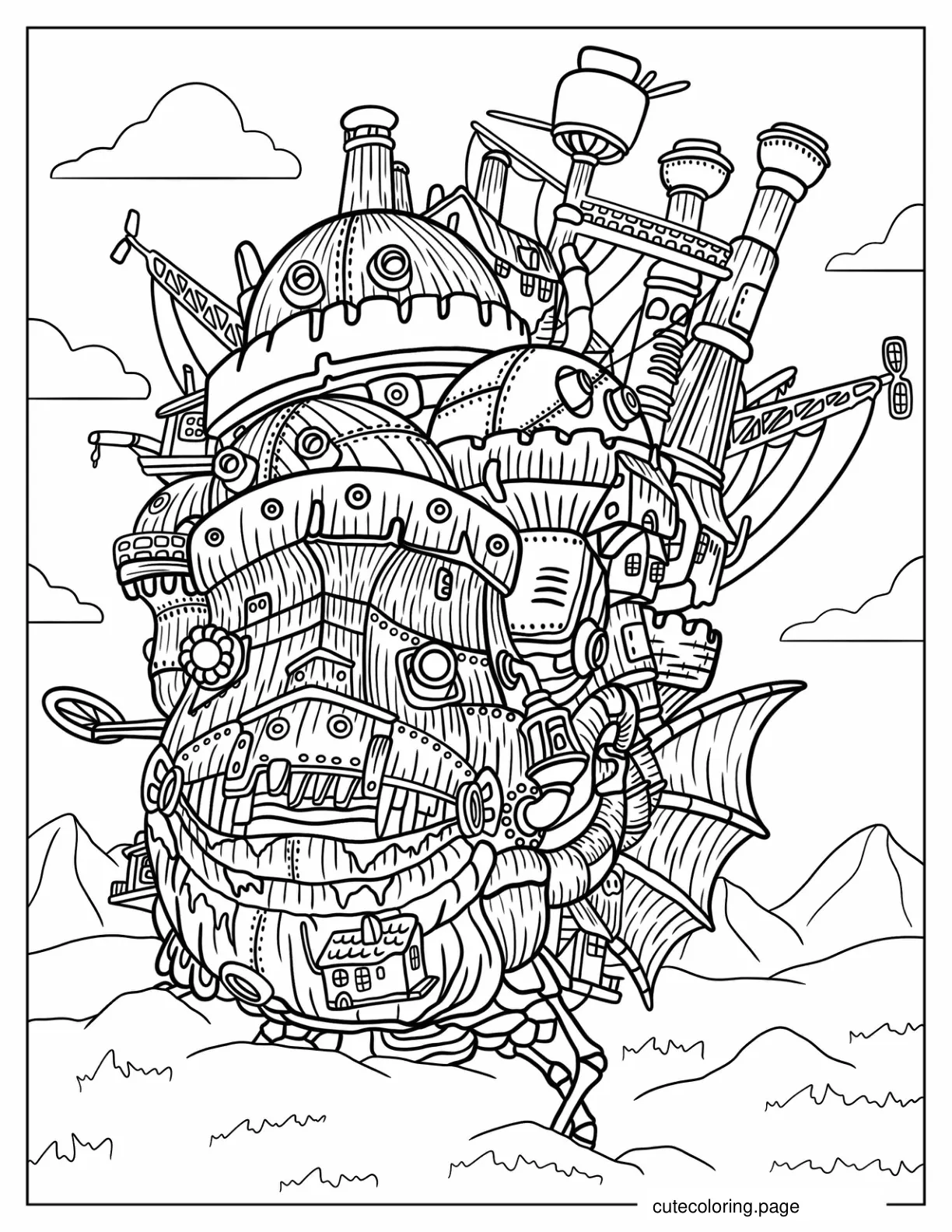 Detailed Howl_s Moving Castle Studio Ghibli Coloring Sheet coloring page