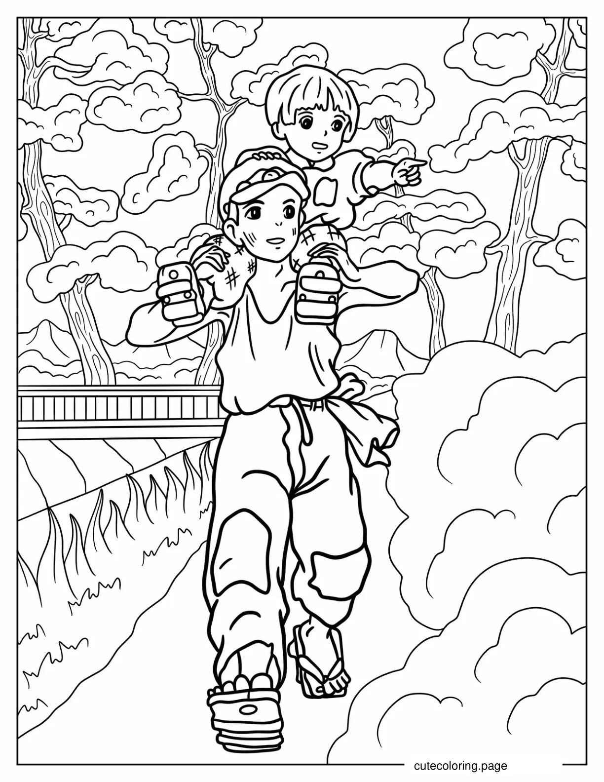 Grave Of The Fireflies Setsuko On Seita_s Back coloring page