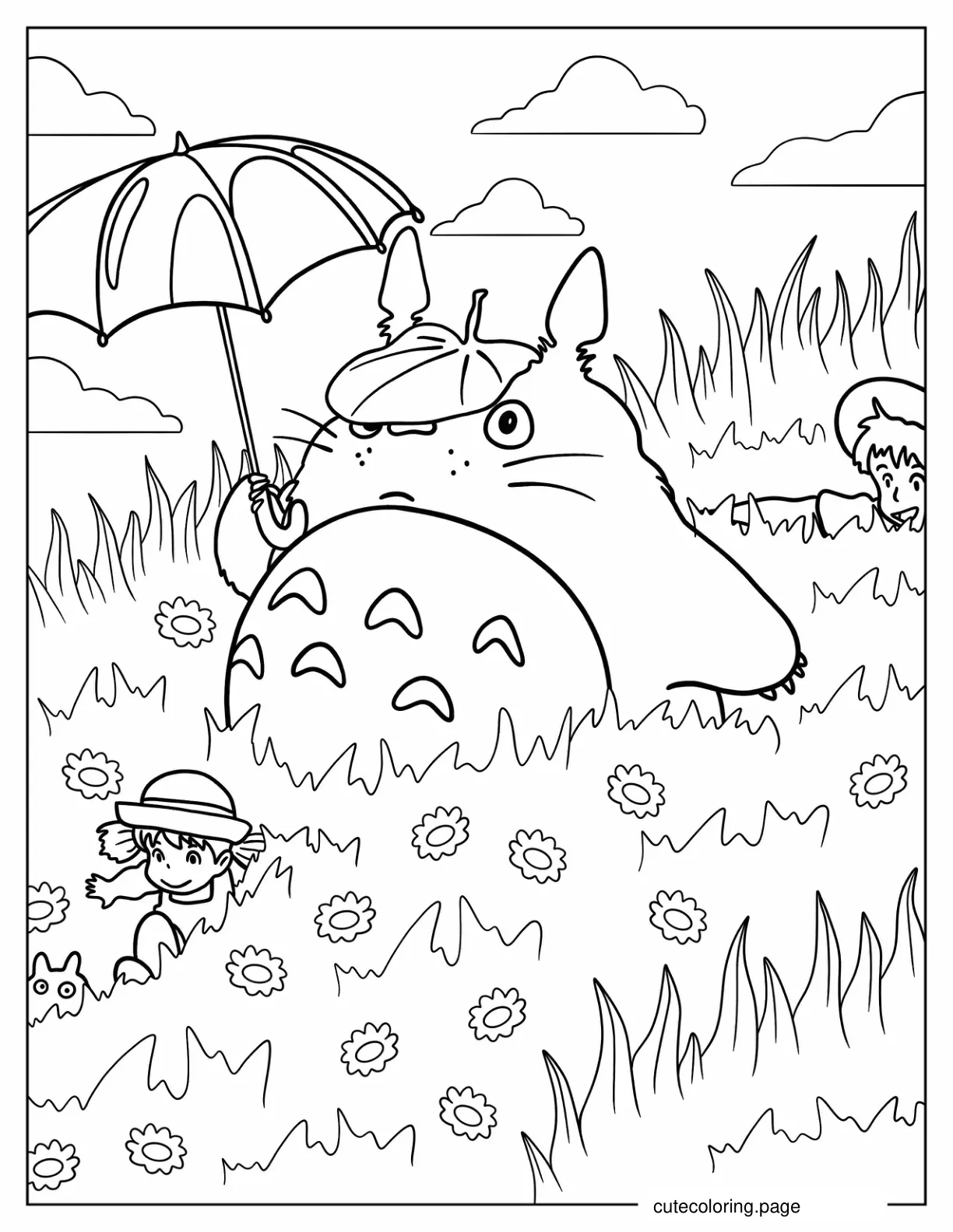 Mei And Satsuki Playing With Totoro Studio Ghibli Coloring Sheet coloring page