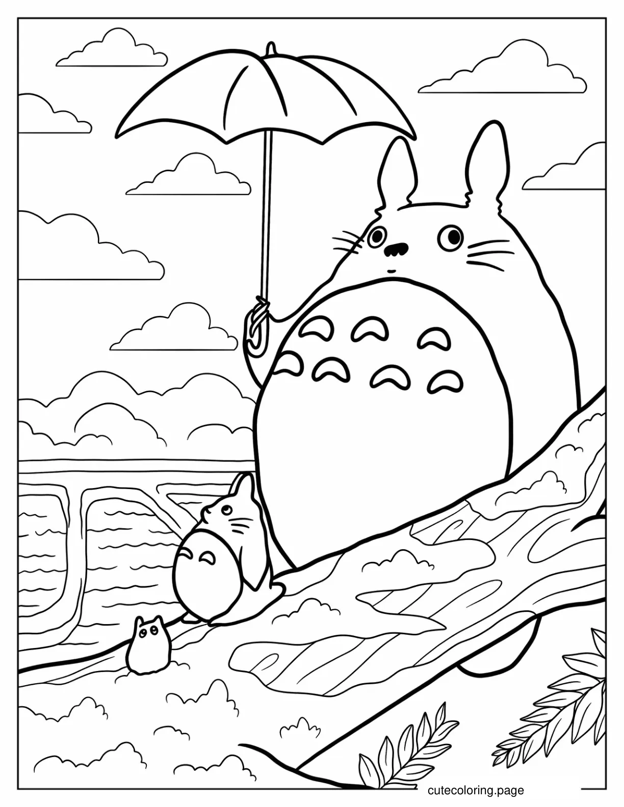 My Neighbor Totoro Holding Umbrella Coloring Page For Kids coloring page