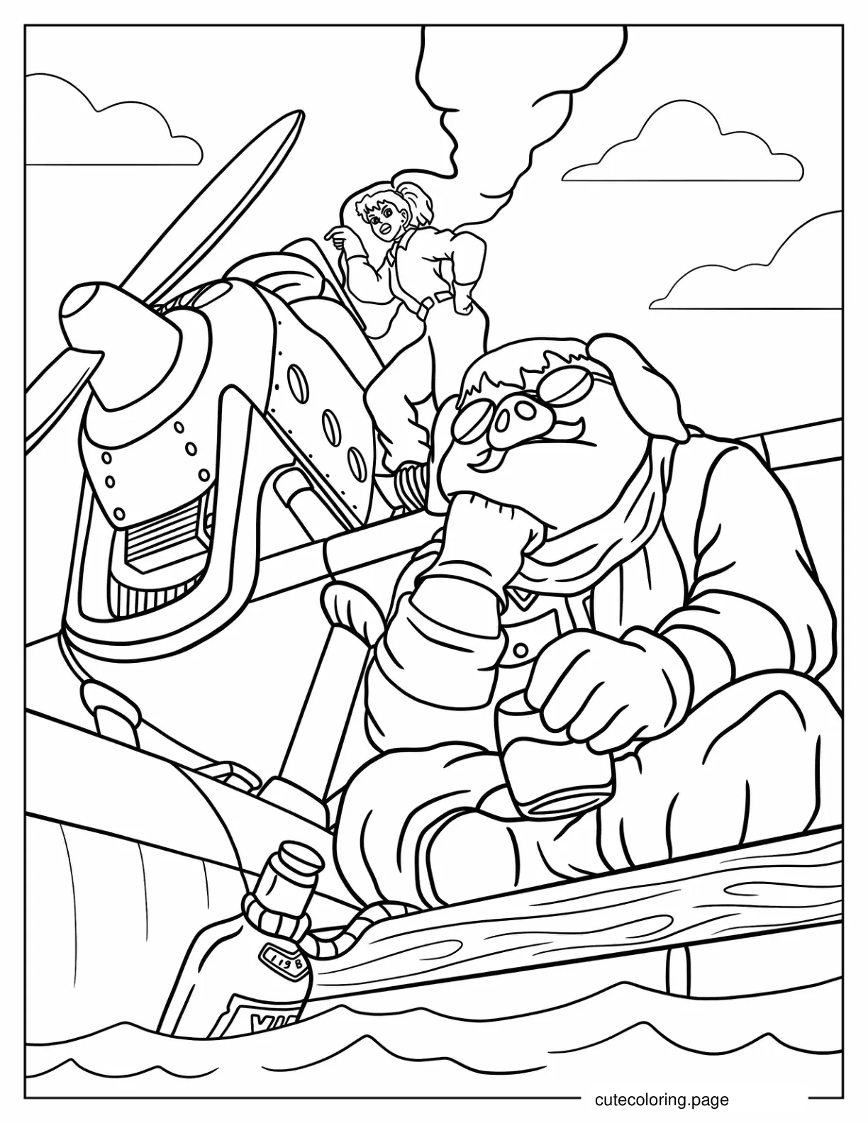 Porco Rosso Being Scolded By Fio coloring page