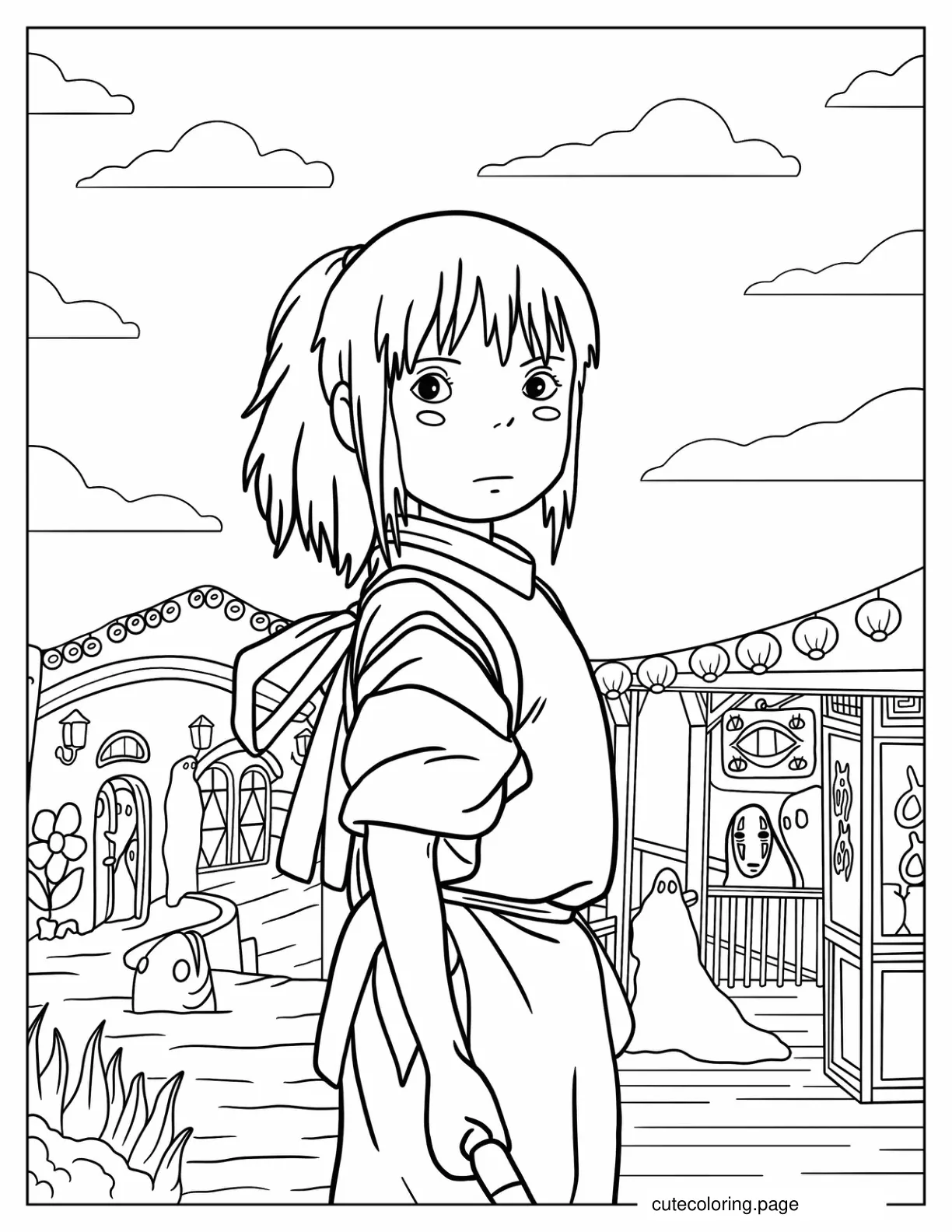 Spirited Away Chihiro In The Spirit World Coloring Page coloring page