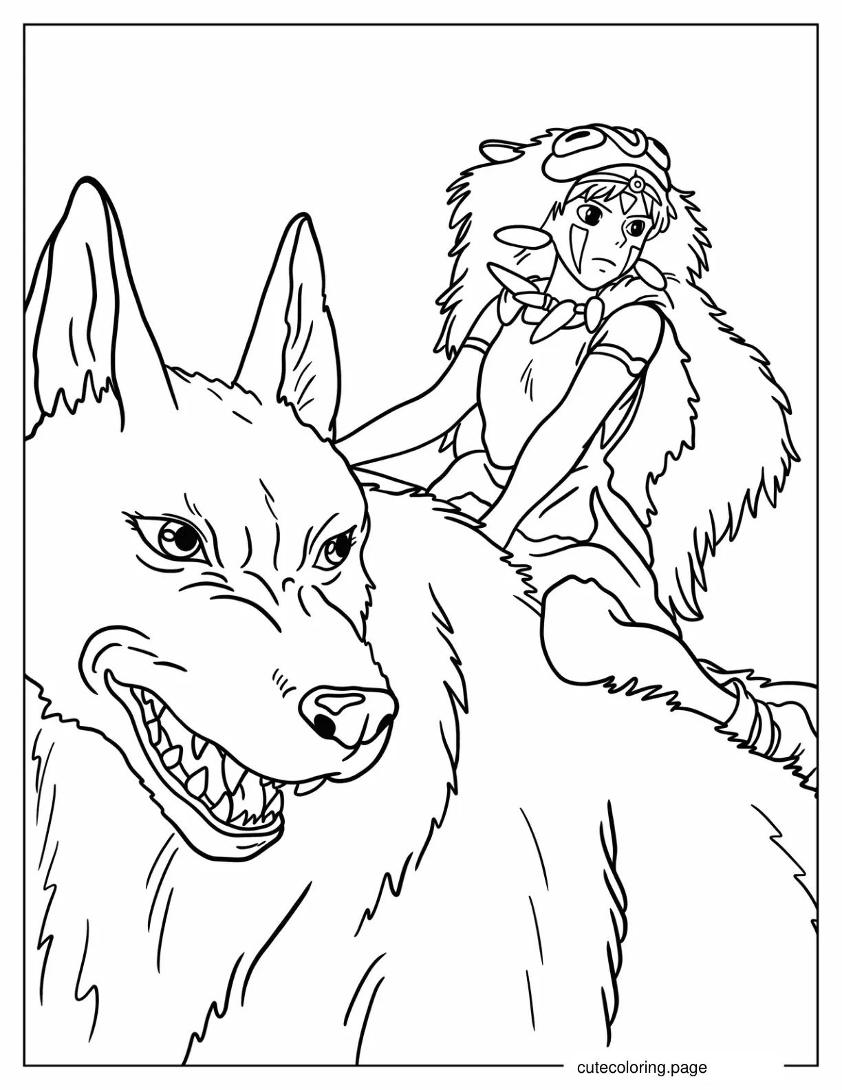 Studio Ghibli Princess Mononoke San Riding Moro Coloring Page coloring page