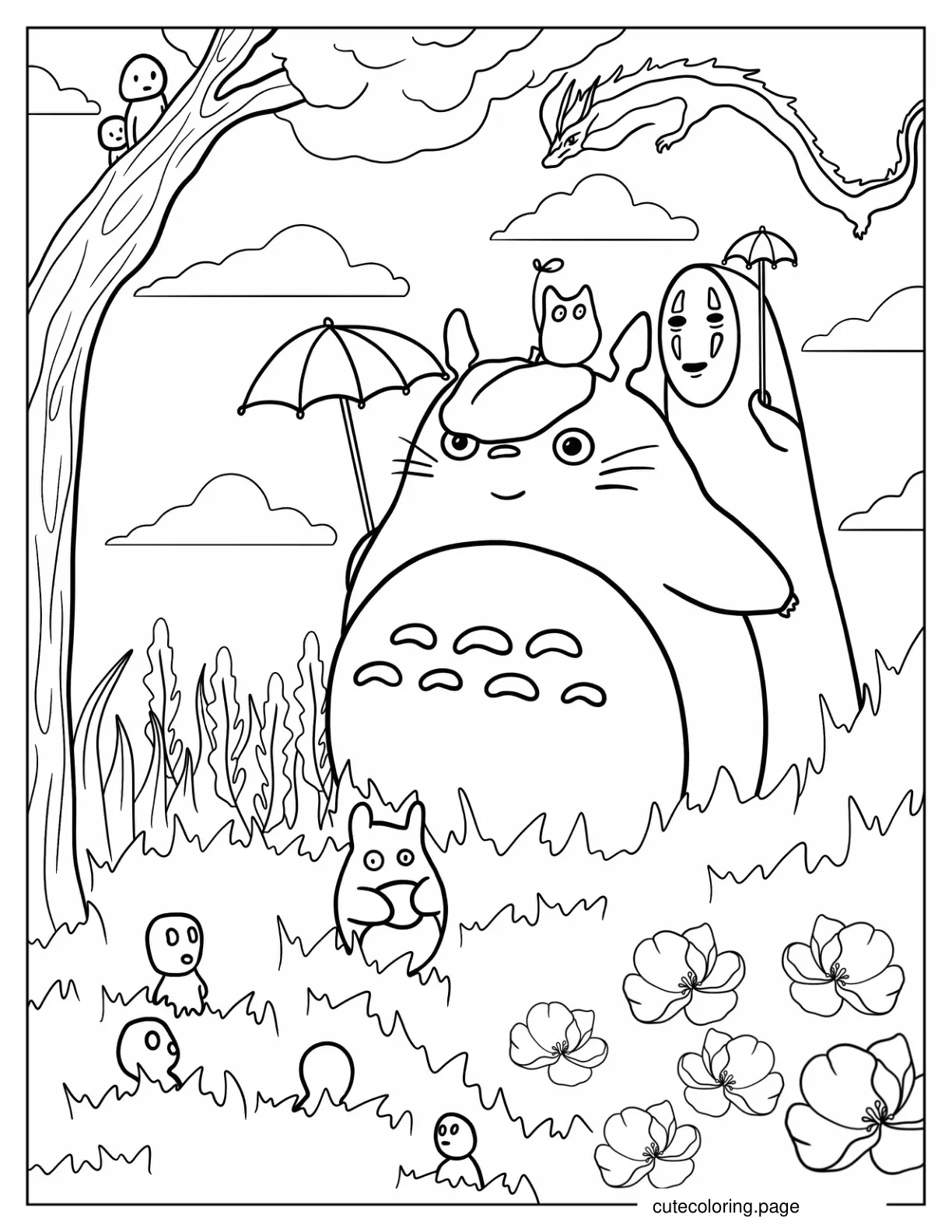 Totoro With No Face And Haku coloring page