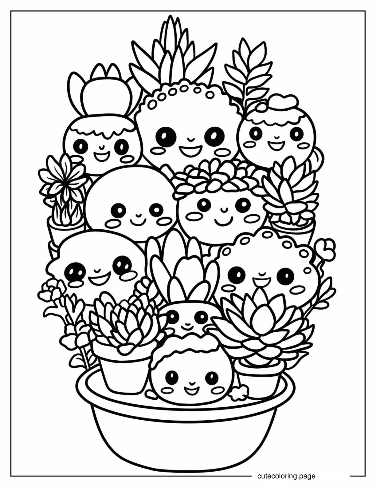 Cute Cartoon Succulents Coloring Page For Kids coloring page