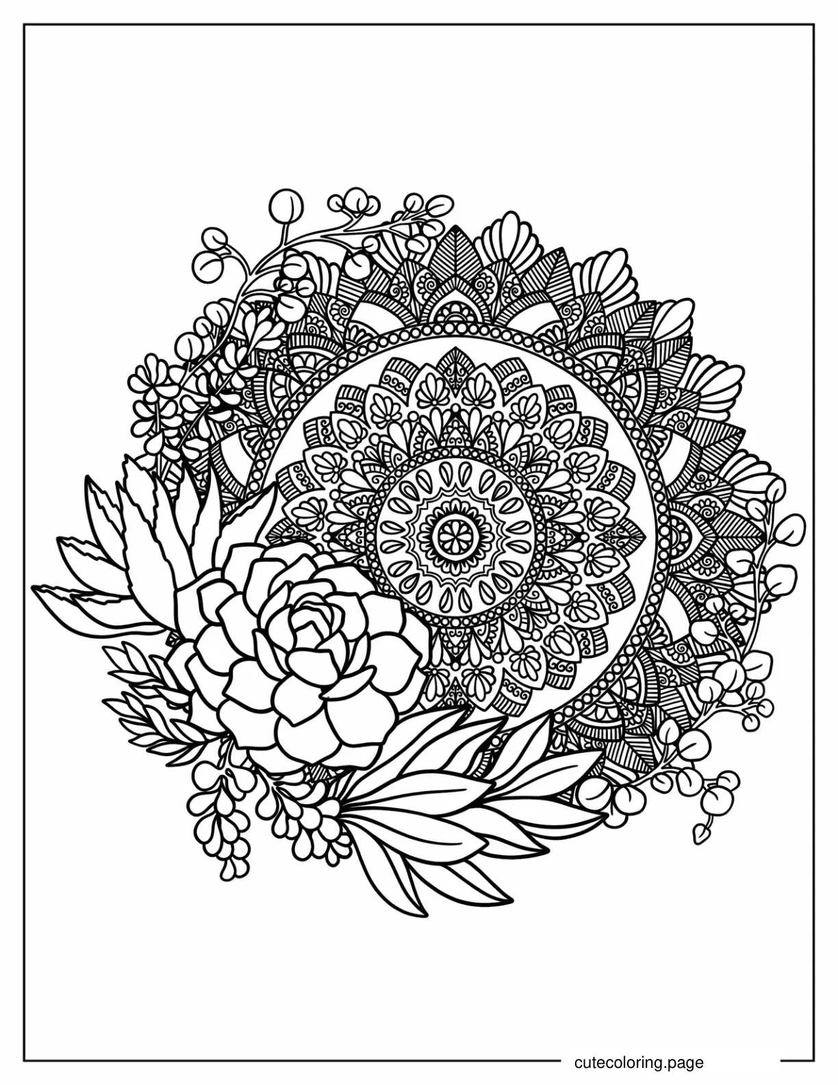 Intricate Succulent Mandala coloring page