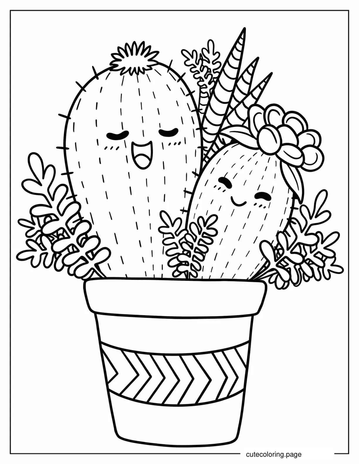 Kawaii Golden Barrel Cactus Coloring Sheet coloring page