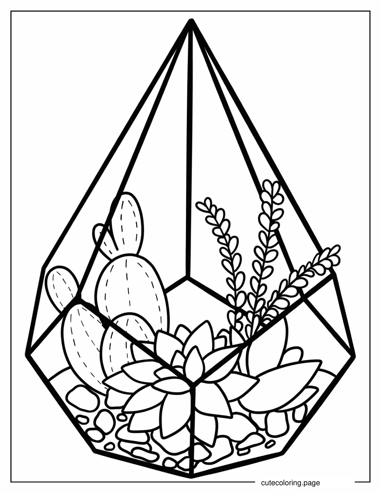 Simple Succulent Terrarium Coloring Sheet coloring page