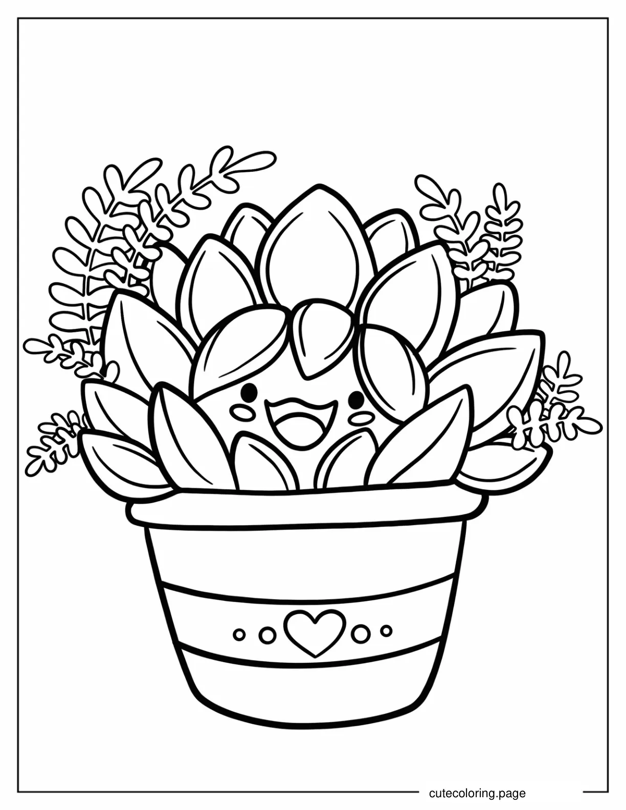 Smiling Succulent In Pot With Hearts coloring page