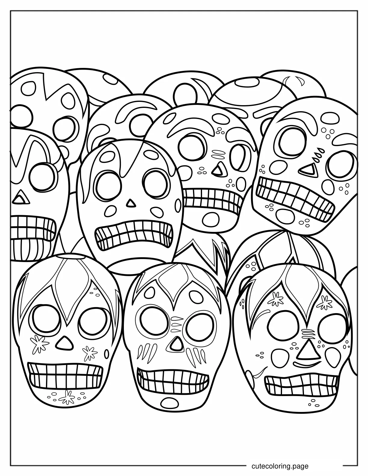 A Pile of Sugar Skulls coloring page