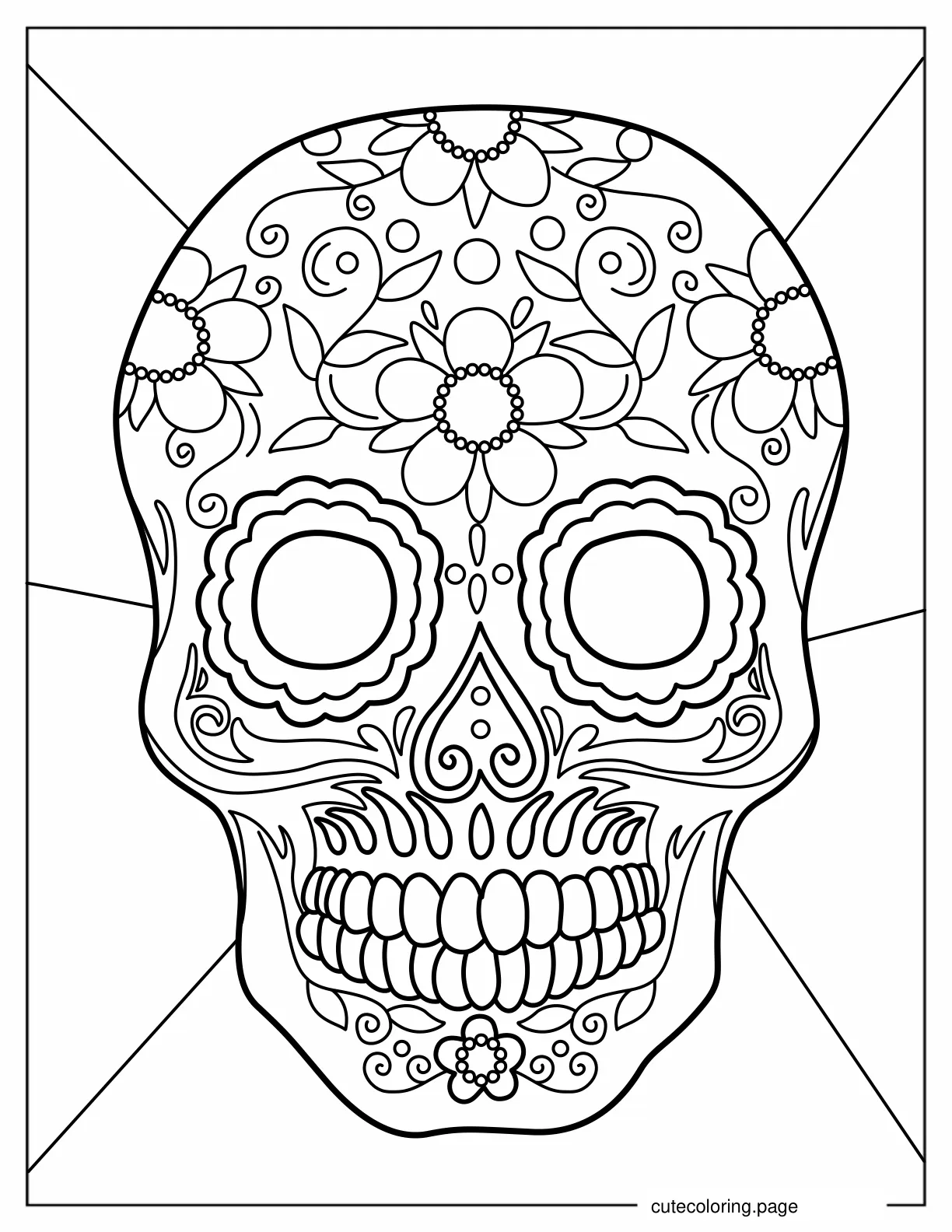 Coloring Sheet of Realistic Sugar Skull coloring page