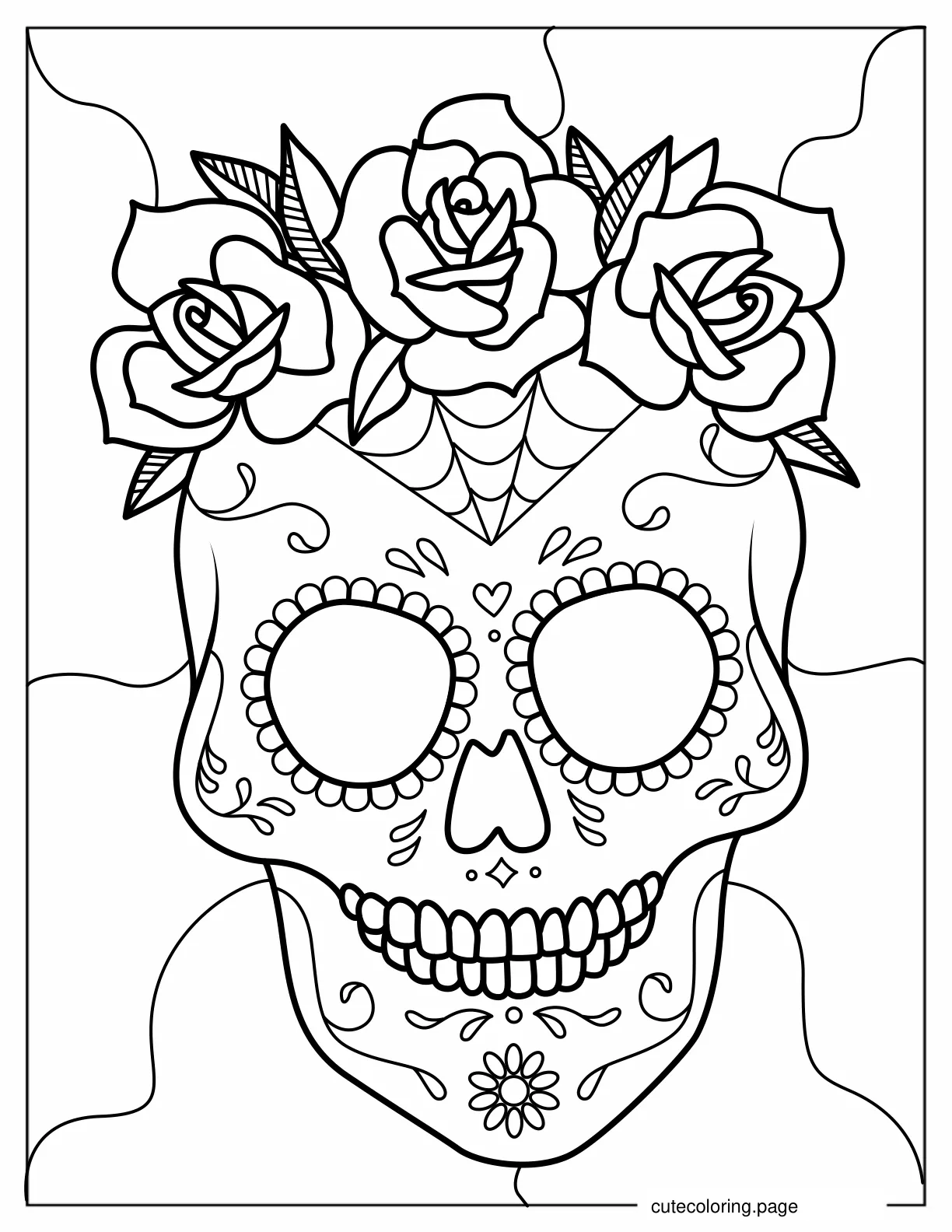 Easy Outline of Smiling Sugar Skull coloring page