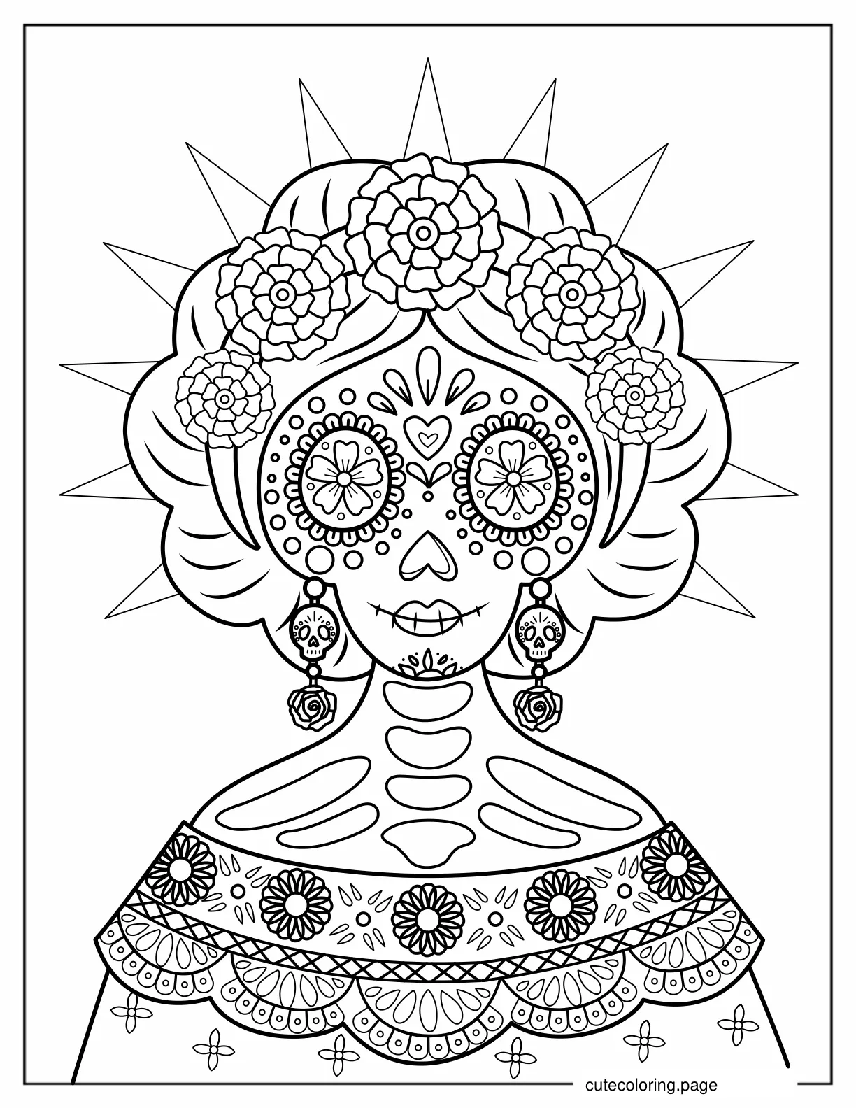 Easy Woman with Sugar Face Costume Coloring In coloring page