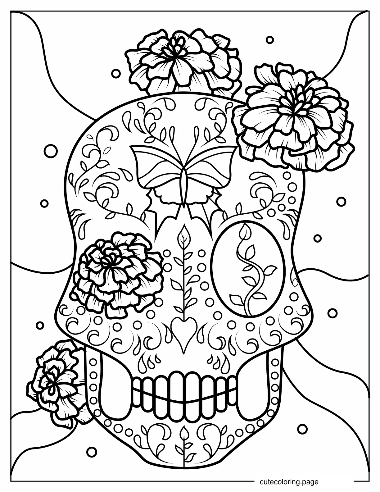 Flowers and Butterflies Sugar Skull to Color coloring page