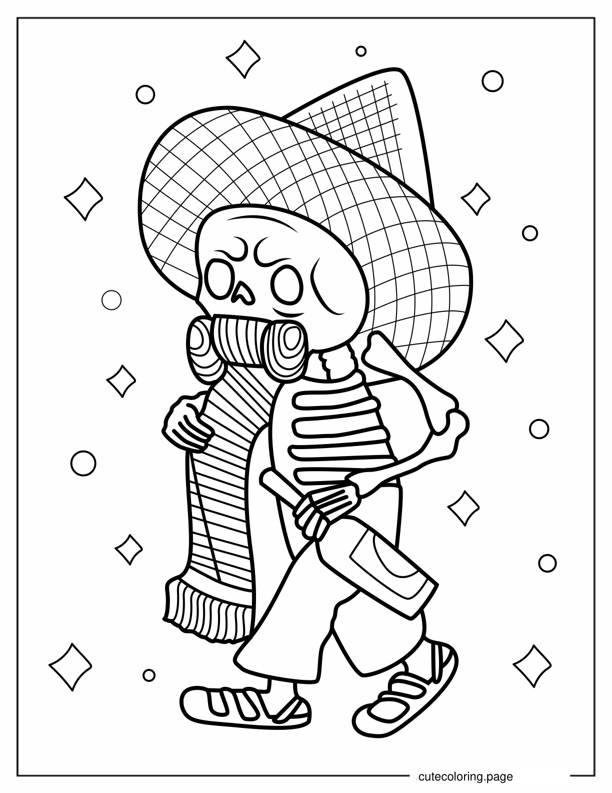 Kawaii Skeleton Wearing Sombrero coloring page