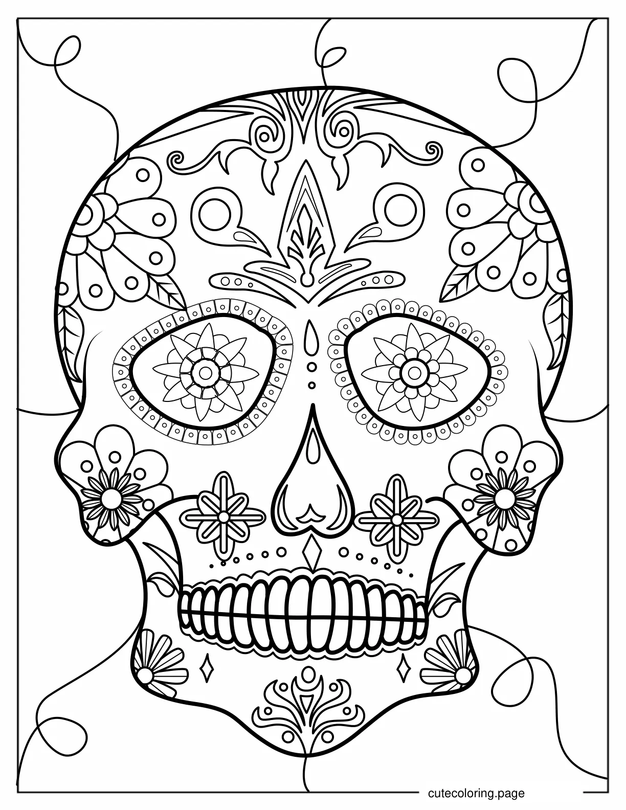 Multi Flower Sugar Skull Design Coloring Sheet coloring page