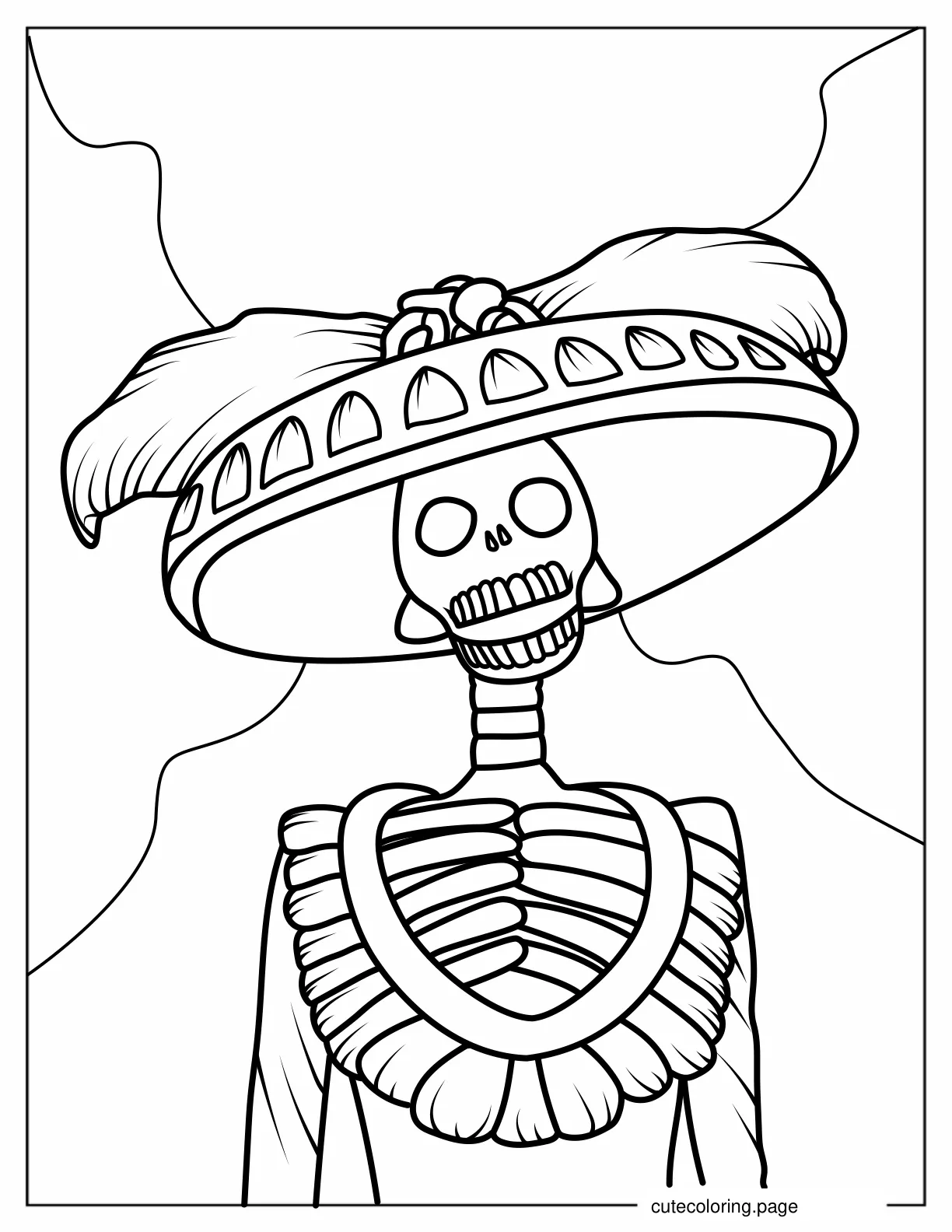 Outline of Skeleton With Large Sombrero coloring page