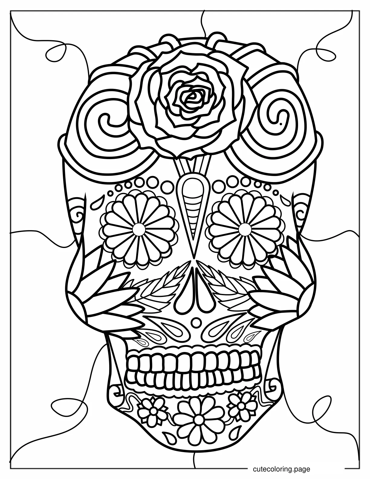 Roses and Sunflowers Sugar Skull  coloring page