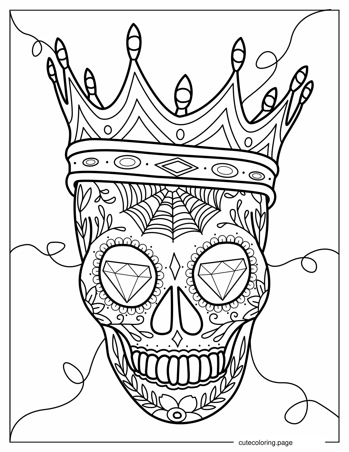 Sugar Skull Wearing Crown coloring page