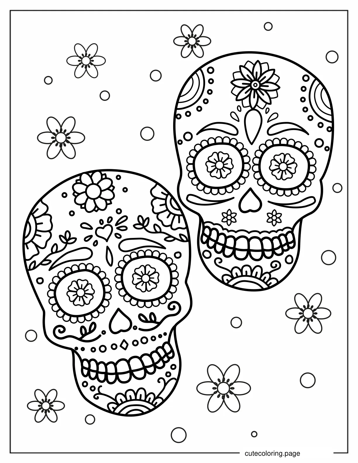 Two Identical Sugar Skulls coloring page