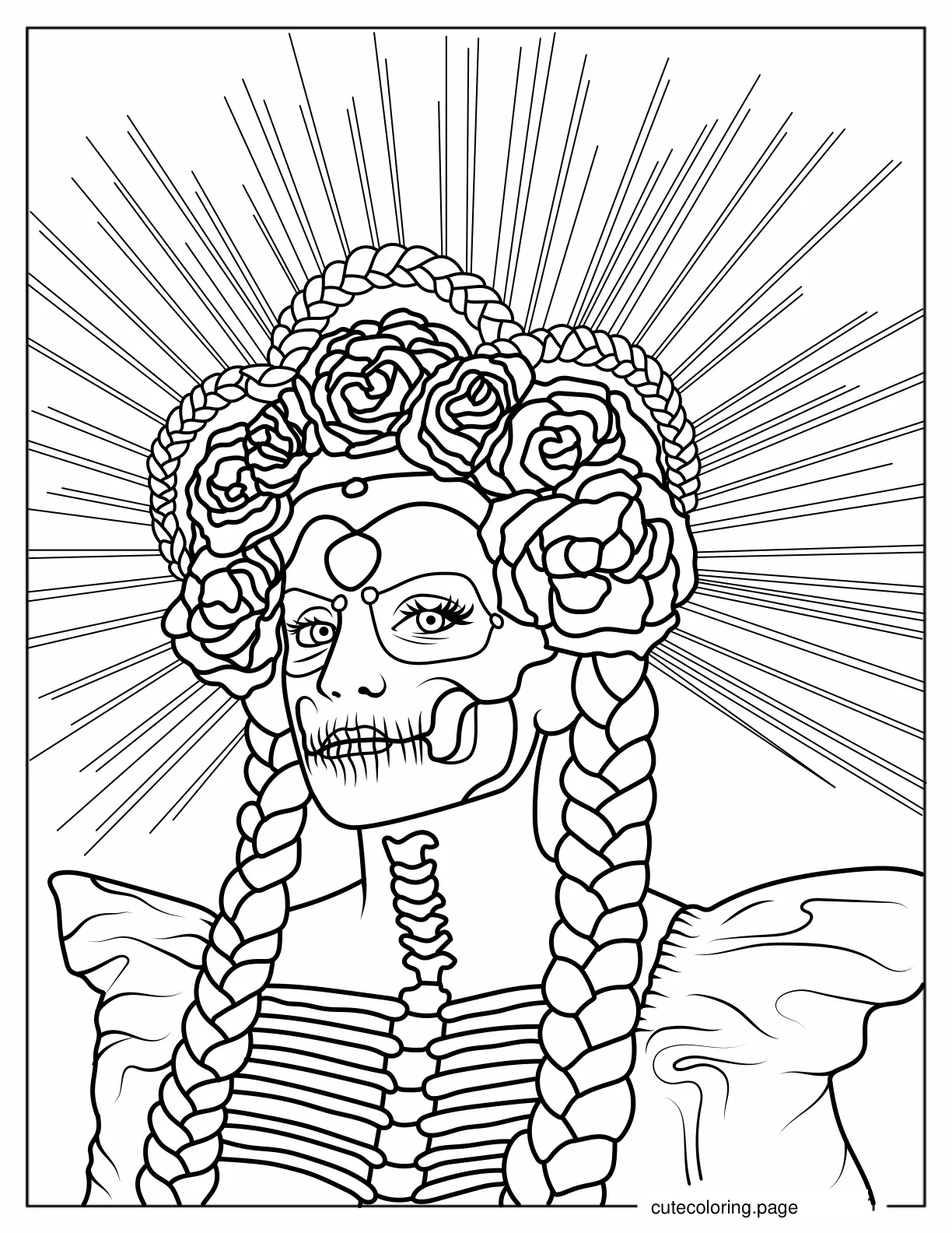 Woman Wearing Sugar Skull Makeup coloring page