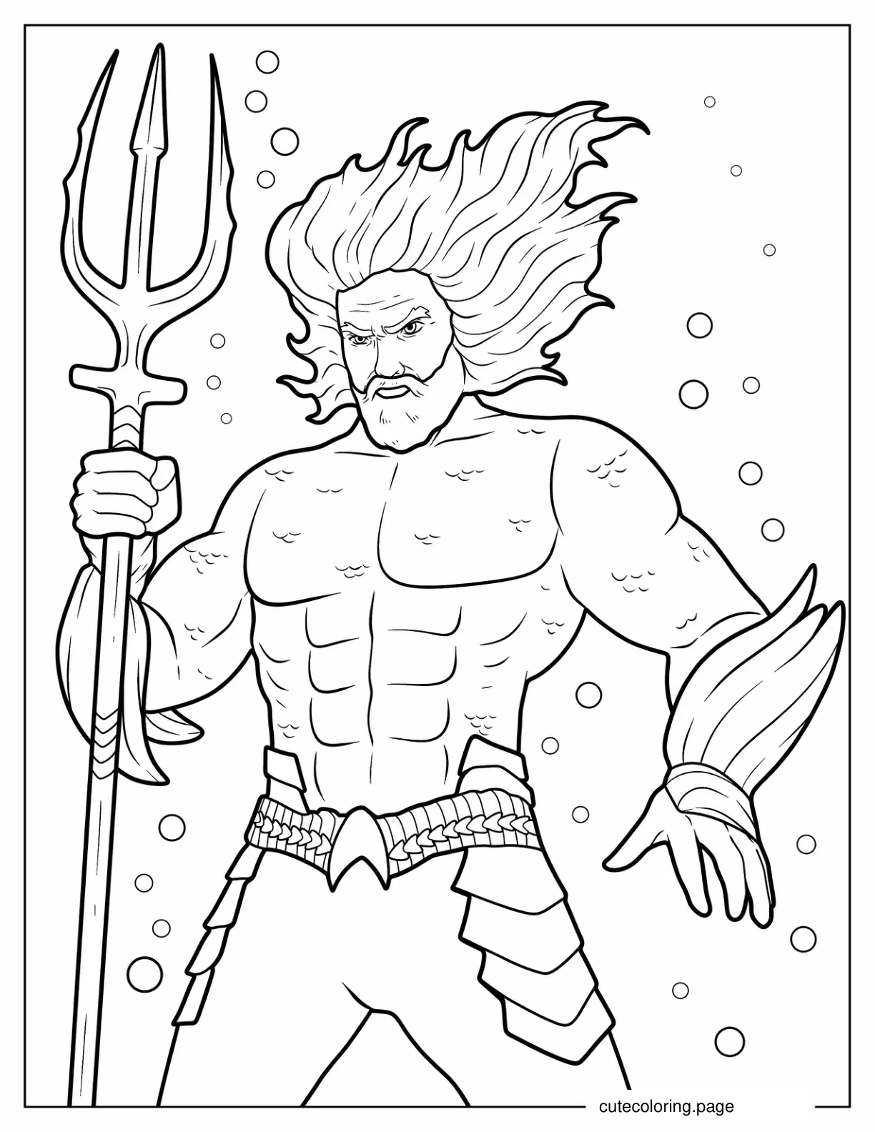 Aquaman Holding Trident Underwater Coloring Sheet coloring page