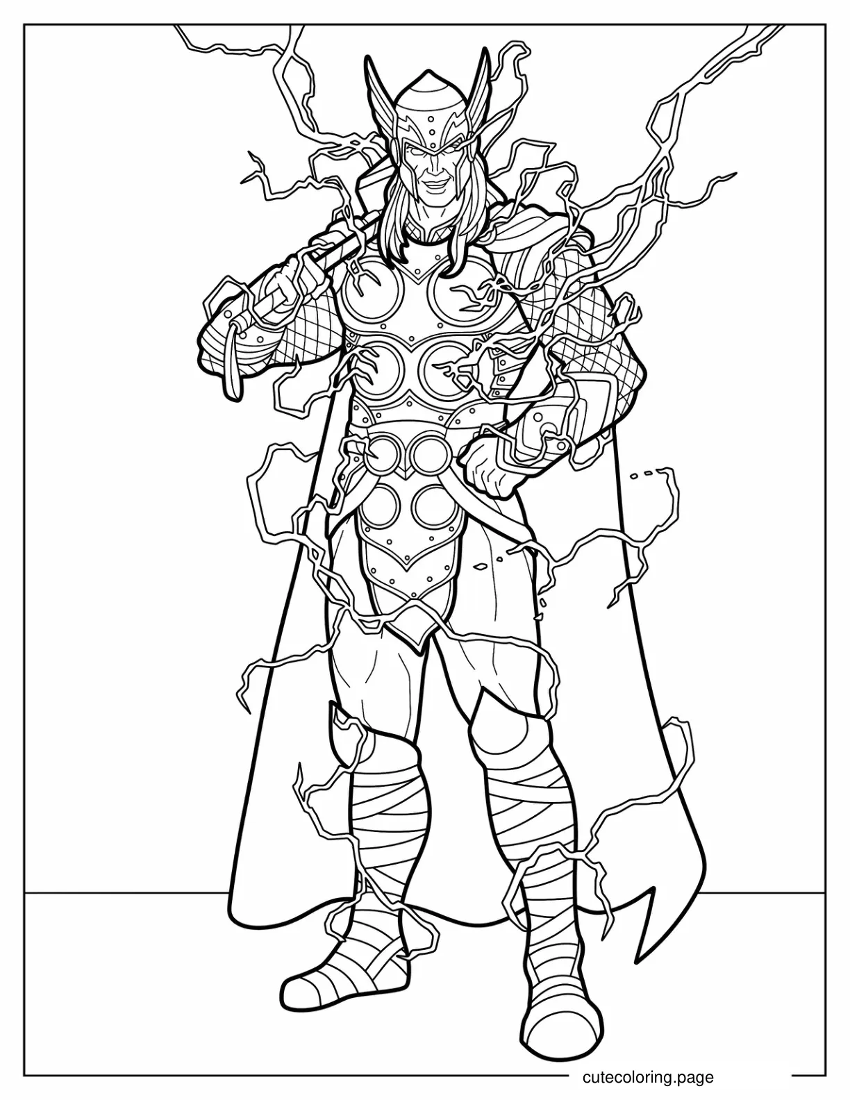 Coloring Page Of Thor Surrounded By Lightning coloring page