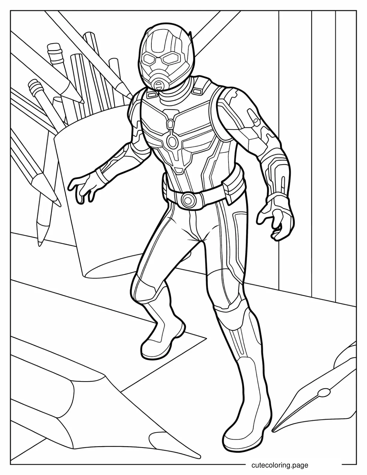 Small Ant Man Standing On Desk coloring page