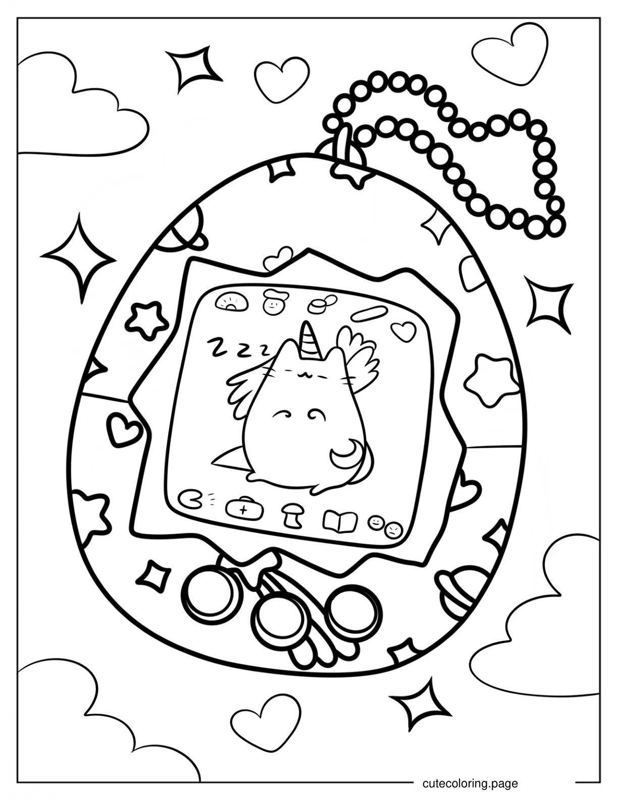 Adorable Tamagotchi Pusheen coloring page