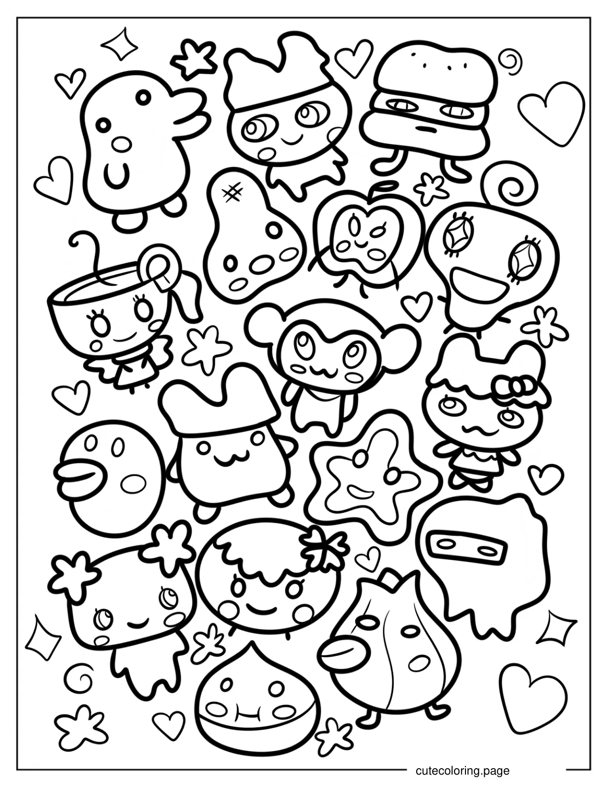 Cute Tamagotchi Characters Coloring Page For Kids coloring page