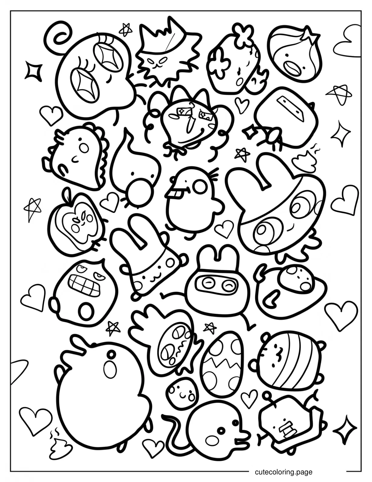 Kawaii Tamagotchi Characters Full Page coloring page